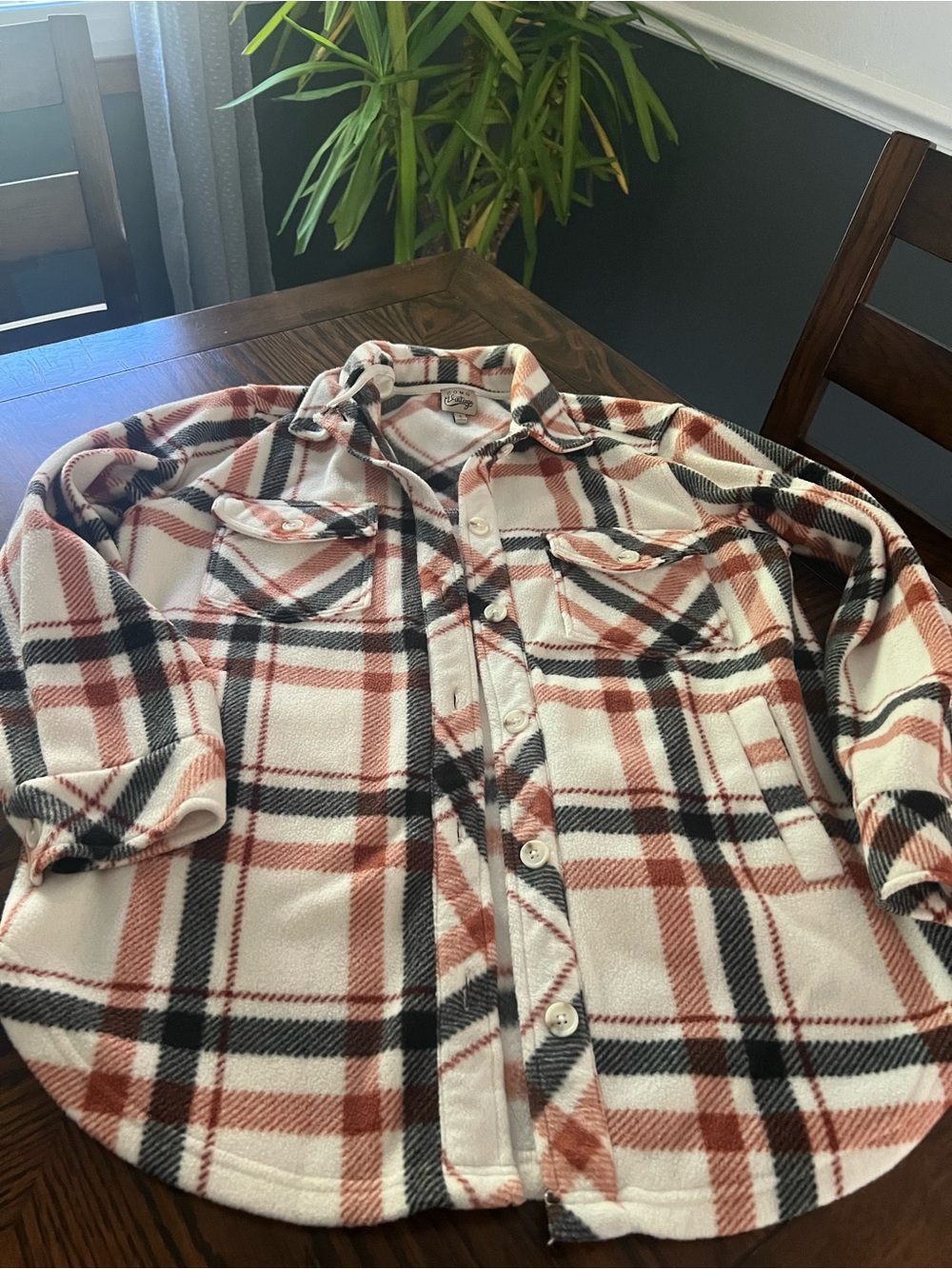 Como Vintage woman S White Black Brown Plaid  long sleeve shirt  Button-Up # 732